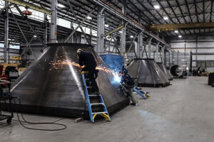 steel fabrication welding process in industrial construction project