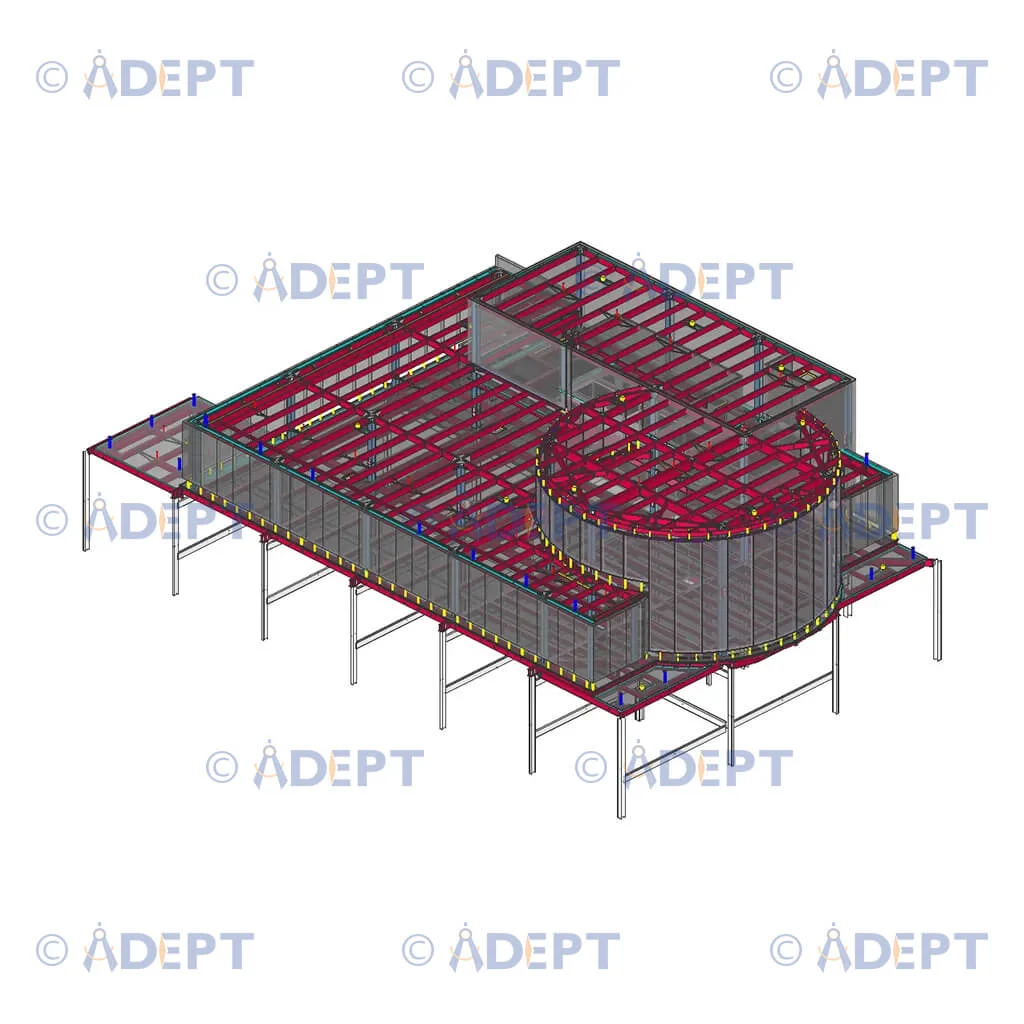 Commercial building roof steel structure detailing and framing design for construction project