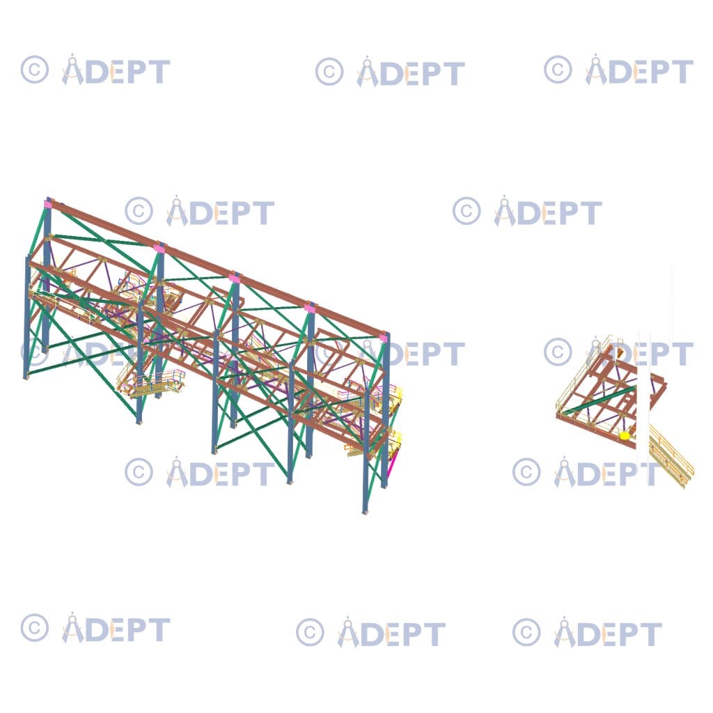 Steel truss and conveyor support structure detailing for industrial project