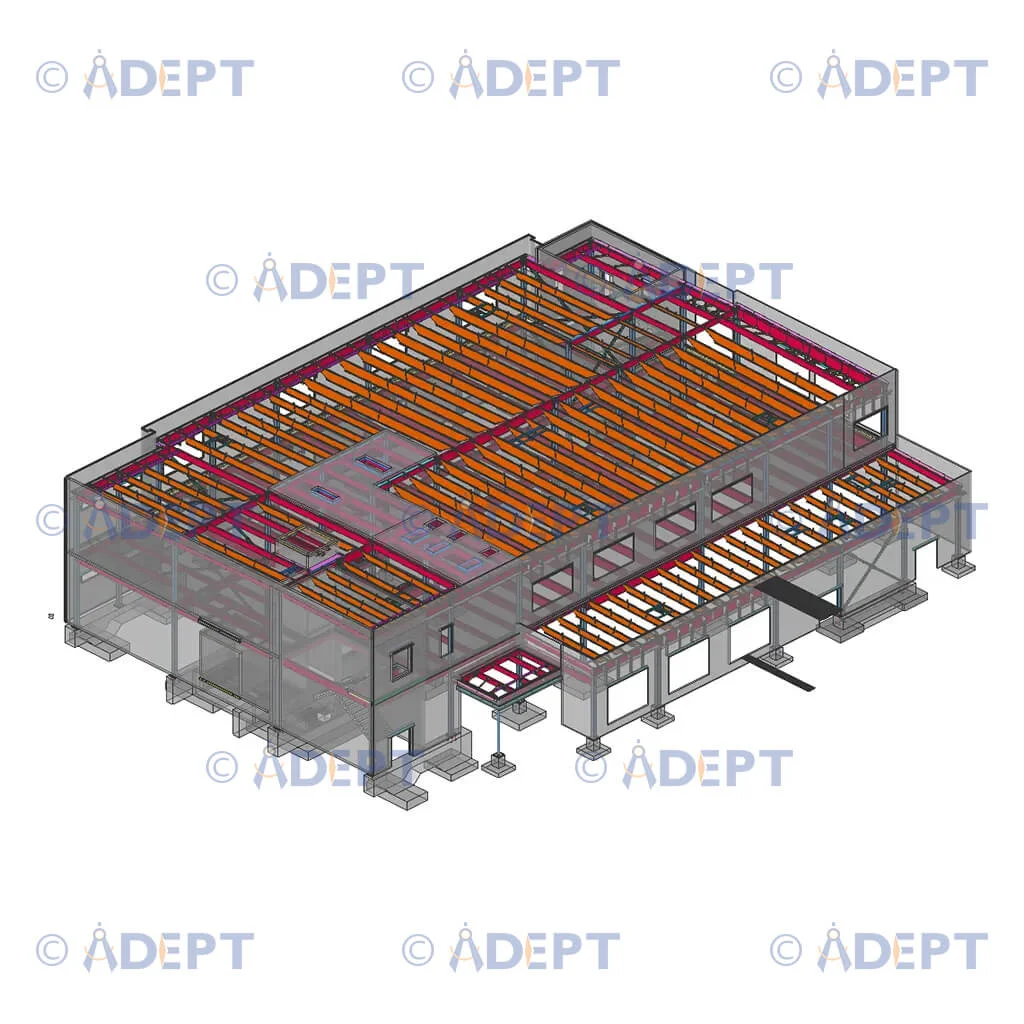Structural steel detailing for industrial building project in Illinois USA