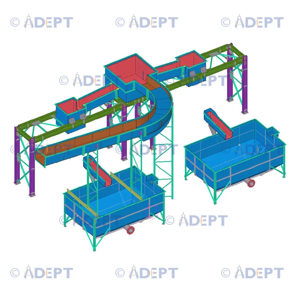 Industrial wash station structural steel detailing and equipment support structure