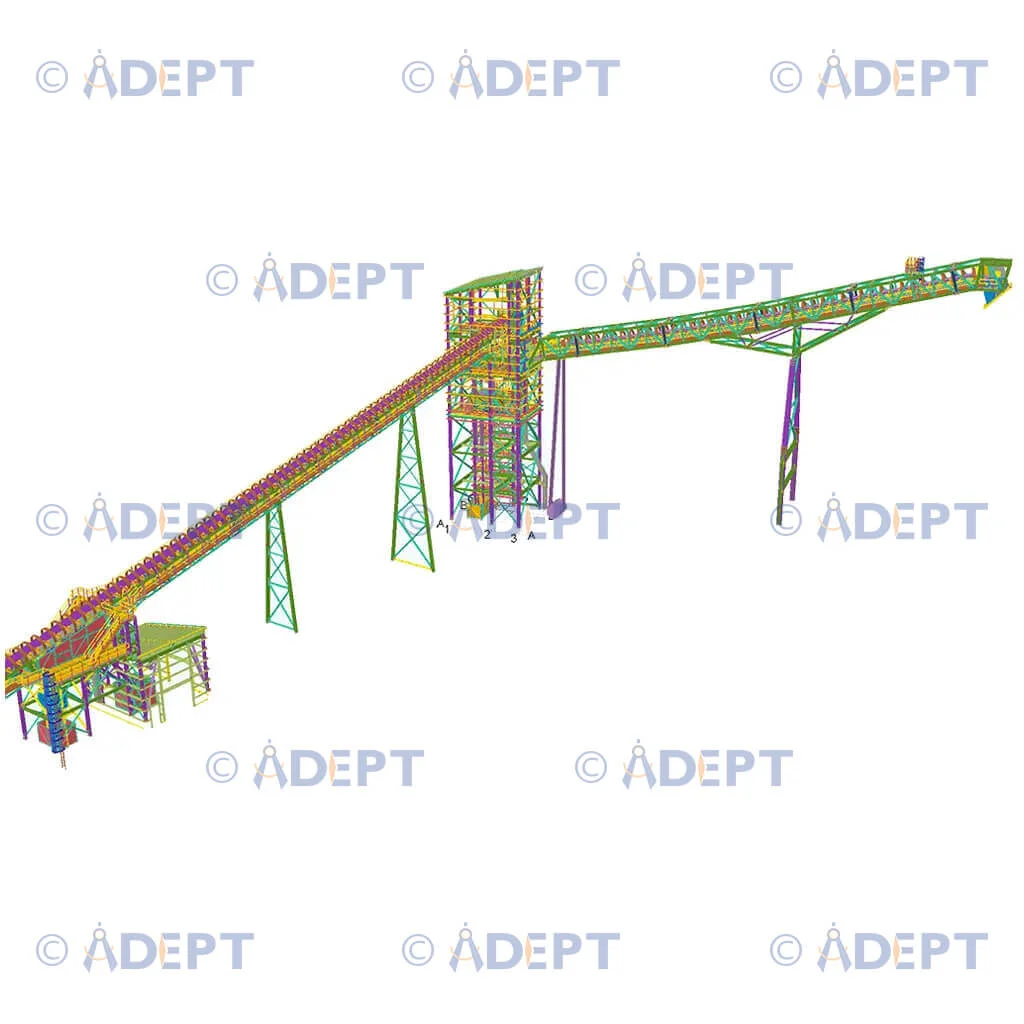 Iron ore conveyor and transfer tower structural steel detailing USA