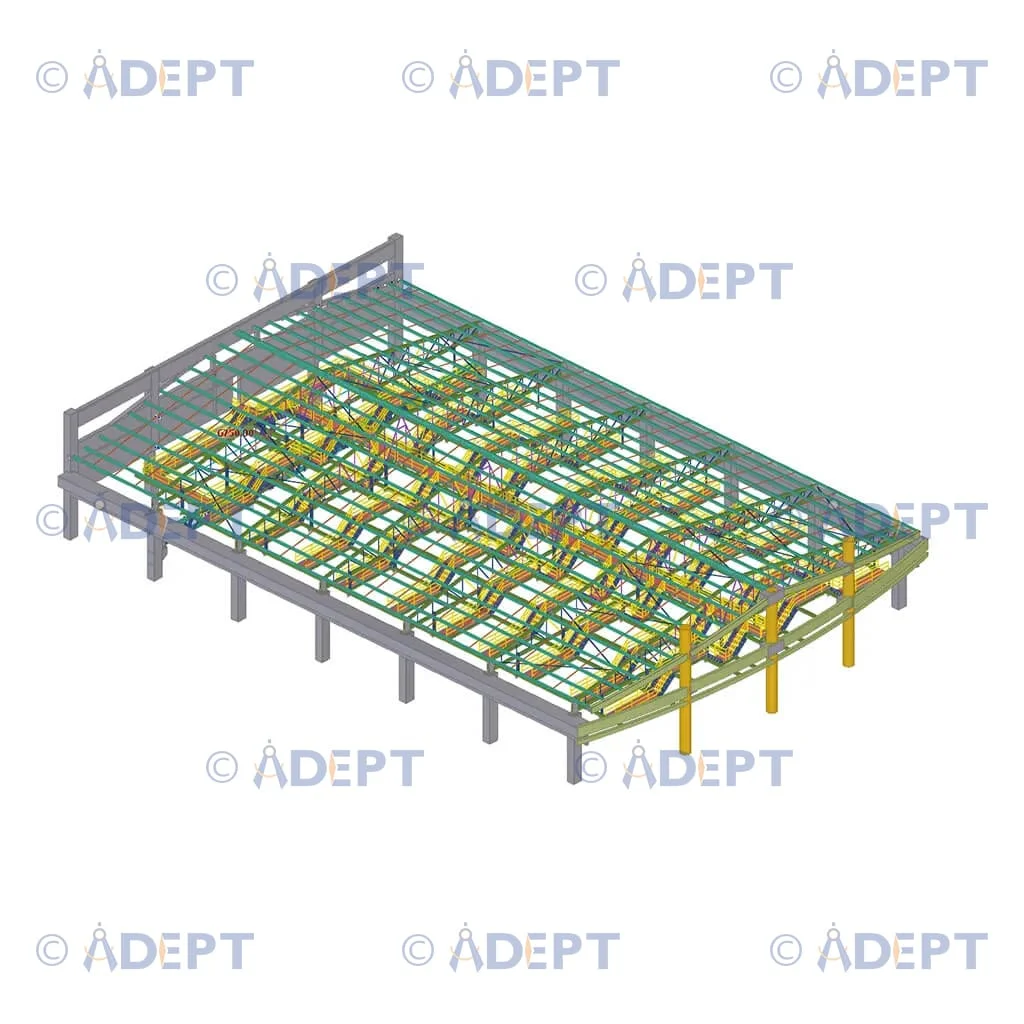 Auditorium steel roof structure detailing and long span structural design USA
