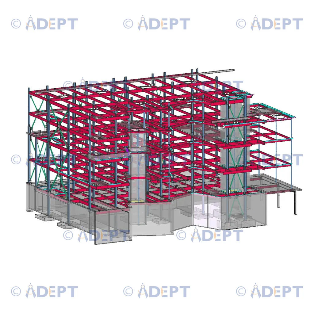 Structural steel detailing for multi storey industrial building project in Illinois USA