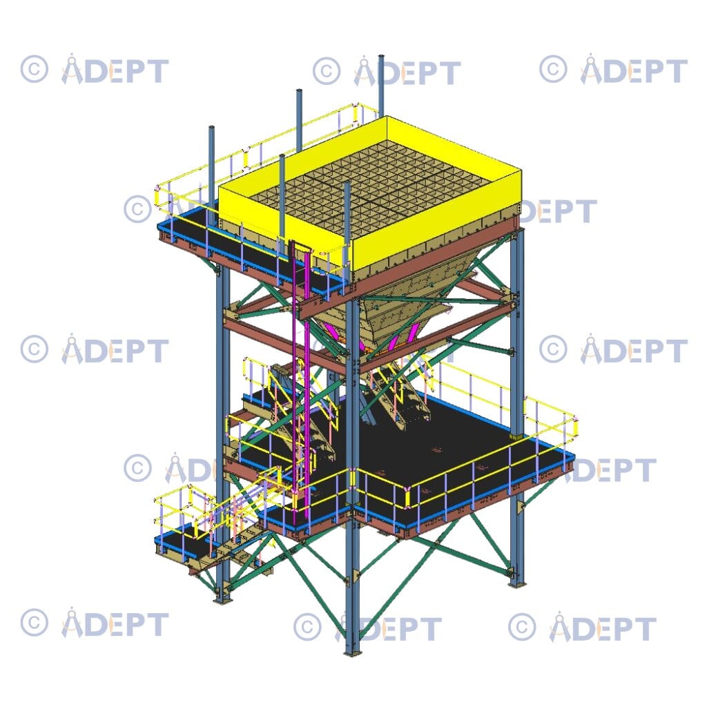 Barge loading hopper structural steel design and detailing project in Virginia USA