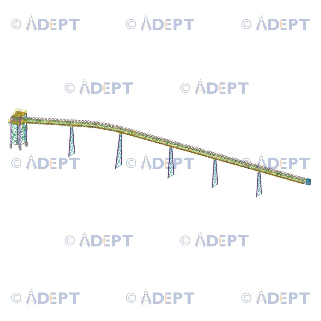 Transfer tower structural steel detailing for conveyor system and plant design