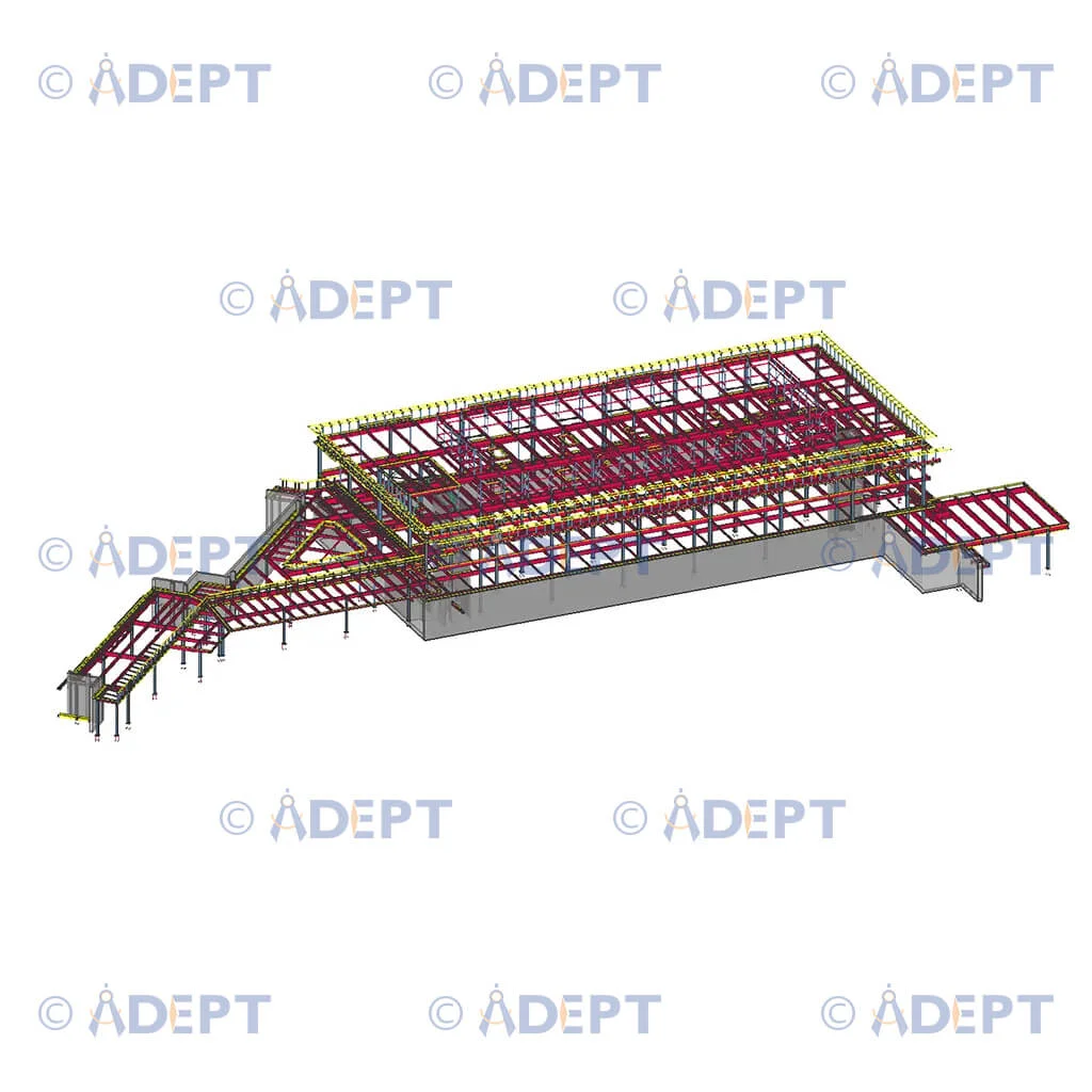 Industrial conveyor platform structural steel detailing and support structure design