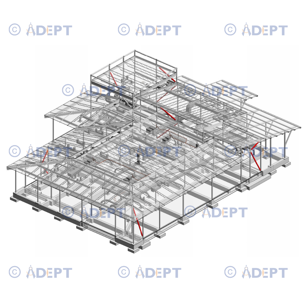 Complex multi level building structural steel detailing and BIM coordination design USA